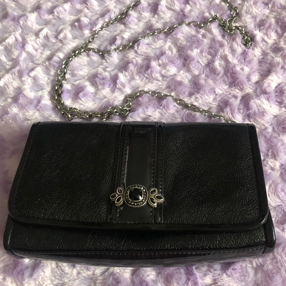 Black Brighton Crossbody Bag with Silver Chain